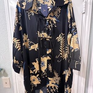 Floral Black and Gold Lace-Up Dress